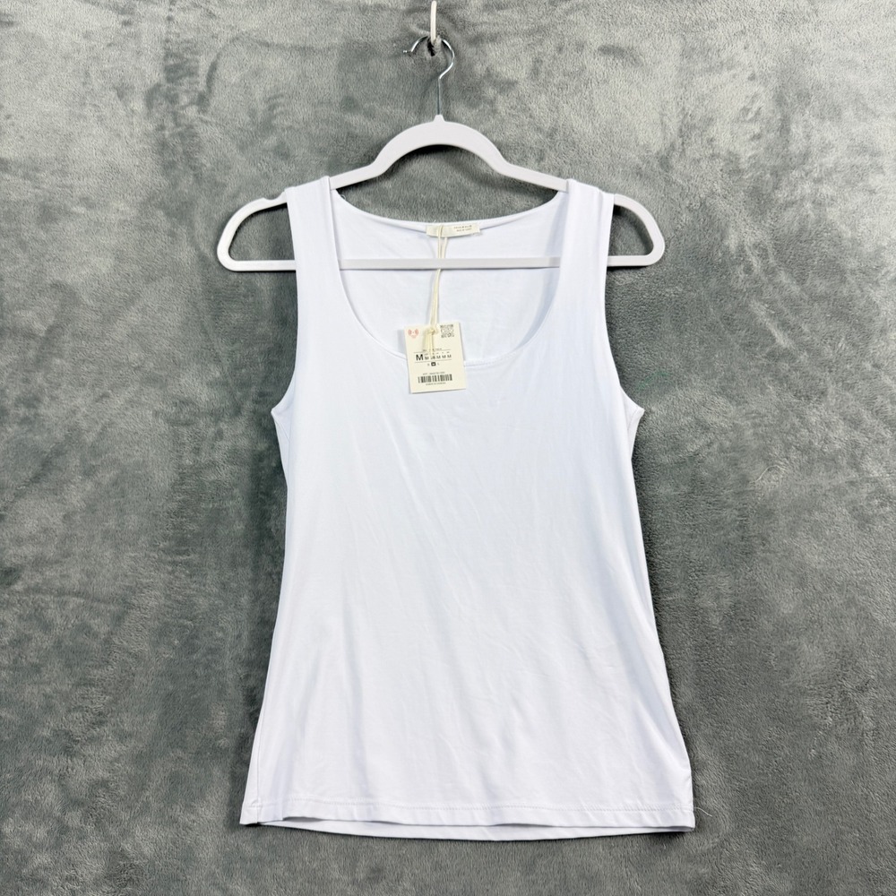 Zara Womens M White Tank Top Sleeveless Layering Scoop Neck Quiet Luxury NWT